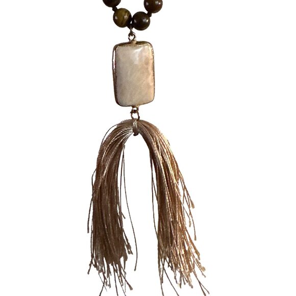 Vintage Fossil Coral Tiger Eye Necklace Beads Pendant 10k Agatized Stone - Picture 4 of 7